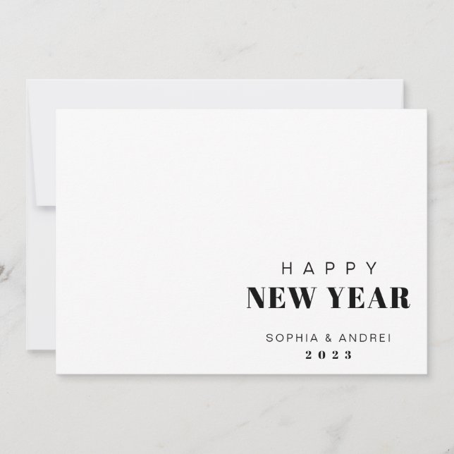 Minimal Black Bold Text 2 Photo Happy New Year Holiday Card (Front)