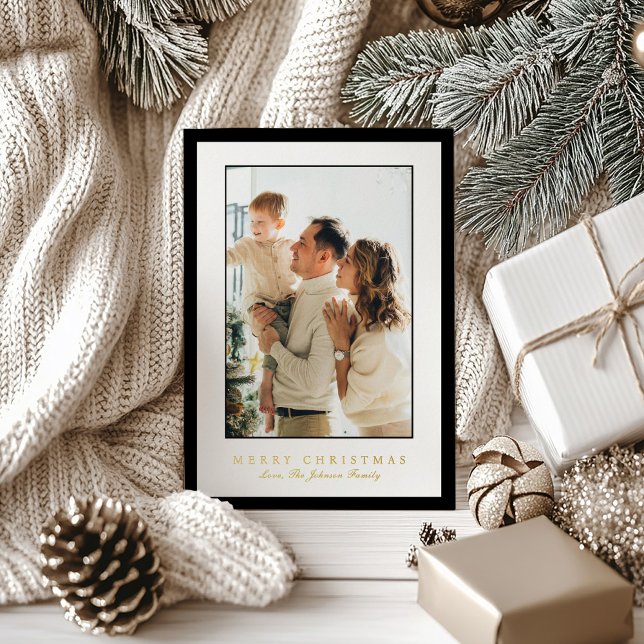 Minimal Black Border Photo Elegant Christmas Foil Holiday Card (Creator Uploaded)