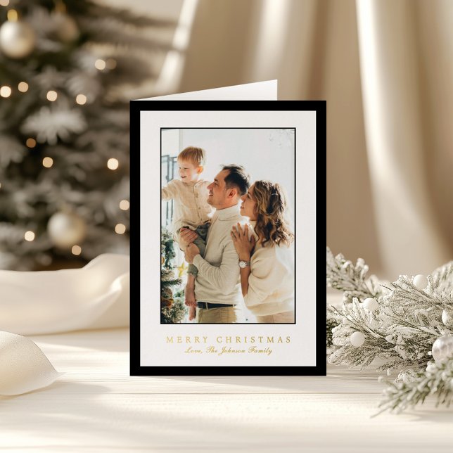 Minimal Black Border Photo Elegant Christmas Foil Holiday Card (Creator Uploaded)