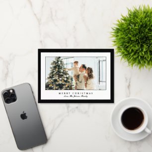 Minimal Black Border Photo Elegant Christmas Foil Holiday Card