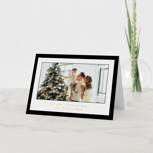 Minimal Black Border Photo Elegant Christmas Foil Holiday Card (Front)