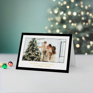 Minimal Black Border Photo Elegant Christmas Foil Holiday Card