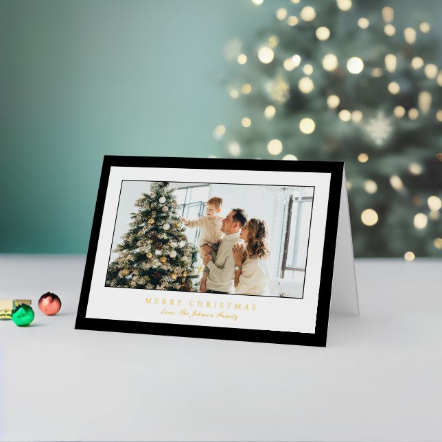 Minimal Black Border Photo Elegant Christmas Foil Holiday Card (Holiday In Situ 2)