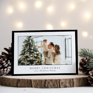 Minimal Black Border Photo Elegant Christmas Holiday Card