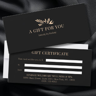Minimal Black Botanical Business Gift Certificates