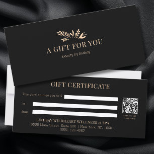 Minimal Black Botanical QR Code Gift Certificates