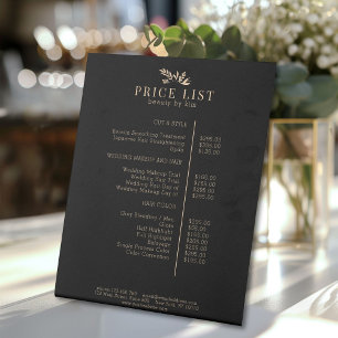 Minimal Black Botanical Salon Price List Pedestal Sign