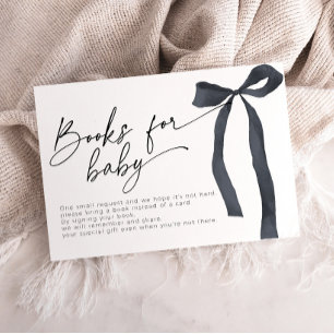 Minimal Black Bow Books for Baby Baby Shower Enclosure Card