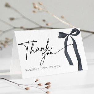 Minimal Black Bow Coquette Baby Shower Thank You Card