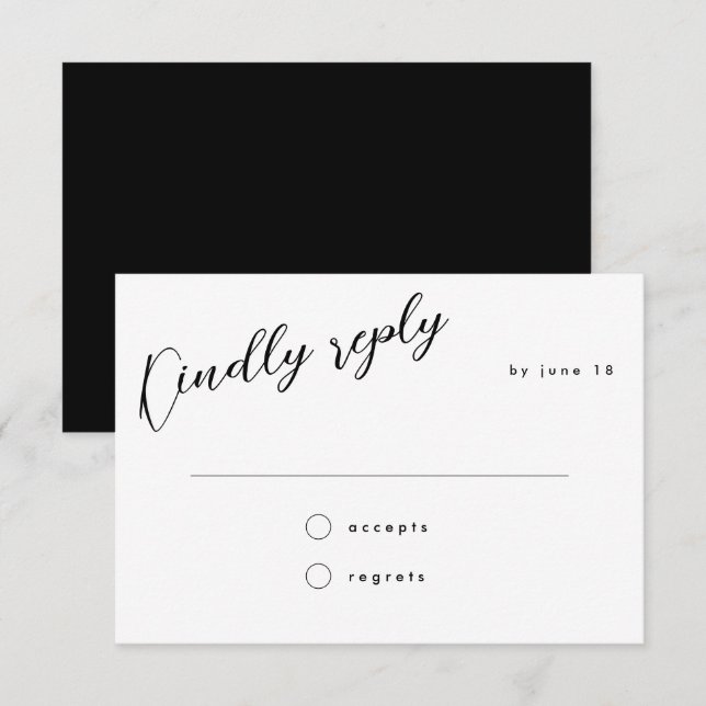 Minimal Black Calligraphy Wedding Guests RSVP Card (Front/Back)