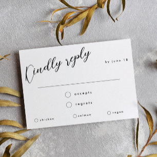 Minimal Black Calligraphy Wedding Meal Choice RSVP