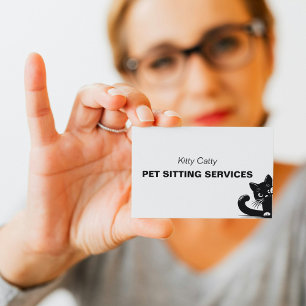 Minimal Black Cat Peeking Pet Care Service Business Card