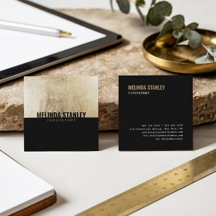 Minimal black chic gold foil elegant color block square business card