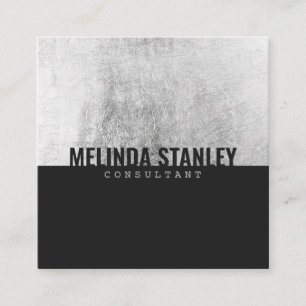 Minimal black chic silver foil elegant colour bloc square business card