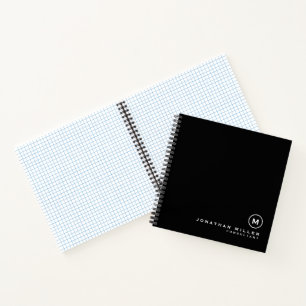 Minimal Black Classic Monogram Graph Notebook