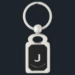 Minimal Black Classic Monogram Key Ring<br><div class="desc">Minimal monogrammed key chain feature a black background with your initials and name in white typography for a simple classic professional look.</div>