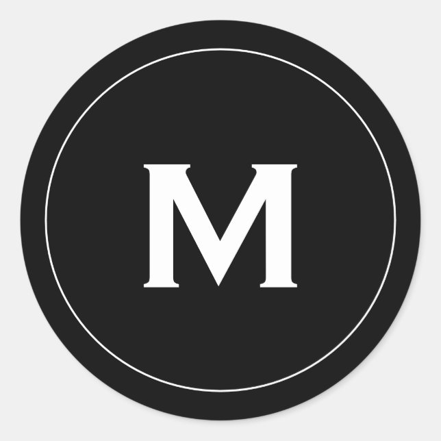 Minimal Black Classic Monogram Medallion Round Sticker (Front)