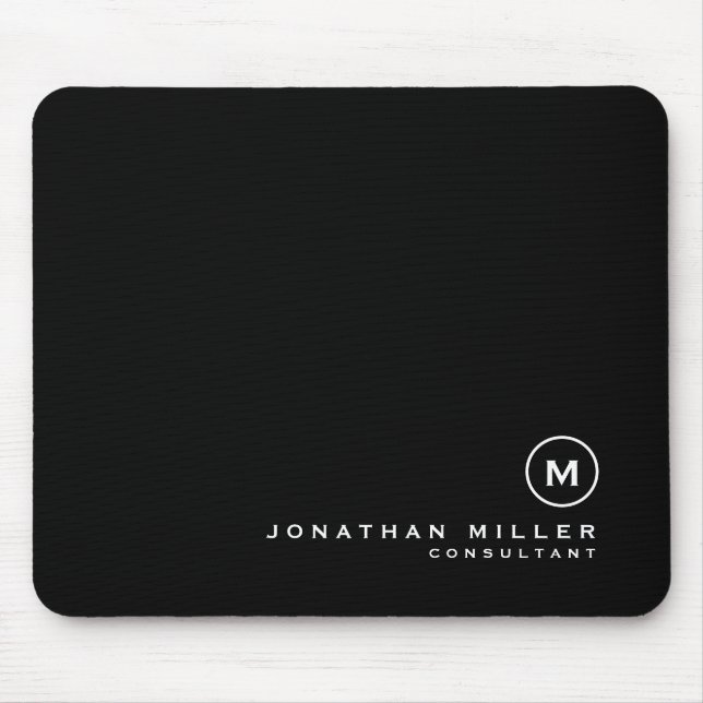Minimal Black Classic Monogram Mouse Mat (Front)