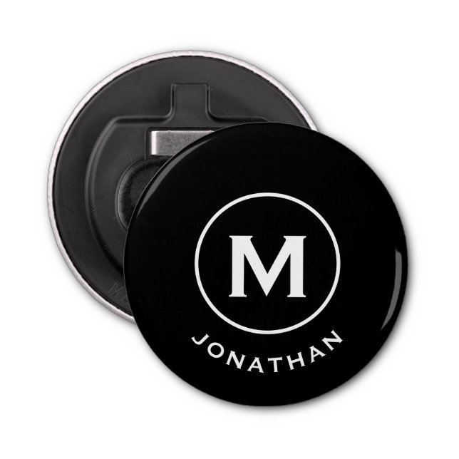 Minimal Black Classic Monogram Name Bottle Opener (Front)