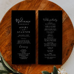 Minimal Black Coordinate Wedding Program Programme<br><div class="desc">This minimal black coordinate wedding program is perfect for a modern wedding. The sophisticated elegant boho design features solid dark black with a modern bohemian feel. Coordinates with the Moody Purple Blooms Collection by Fresh & Yummy Paperie. Include the names of the couple, the wedding date and location, thank you...</div>