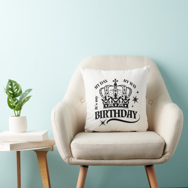 Minimal Black Crown Birthday Typography White Cushion (Chair)