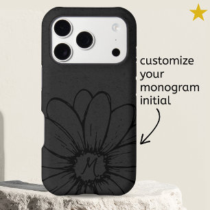 Minimal Black Daisy Flower Drawing Monogram