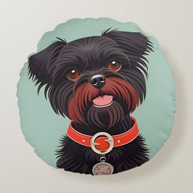 Minimal Black Dog Modern Pet Lover Aesthetic Round Cushion (Front)