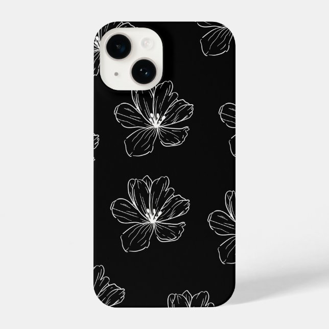 Minimal Black Floral Line Art iPhone Case (Back)