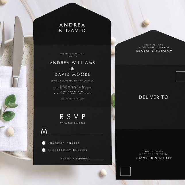Minimal Black Foldable Folding All in One Wedding All In One Invitation (Creator Uploaded)