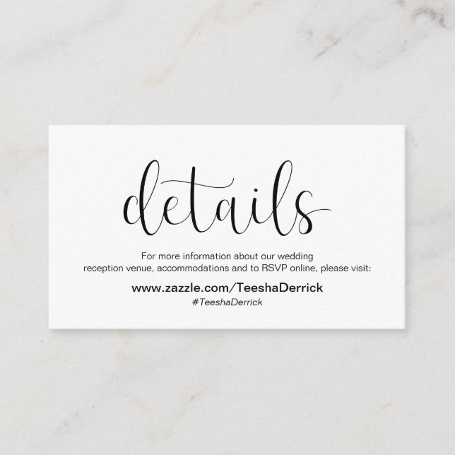Minimal, Black font, Wedding Details Enclosure Card (Front)