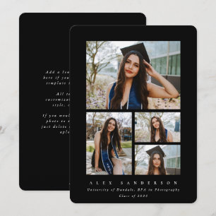 Minimal Black Frame 4 Photo Graduation Announcement