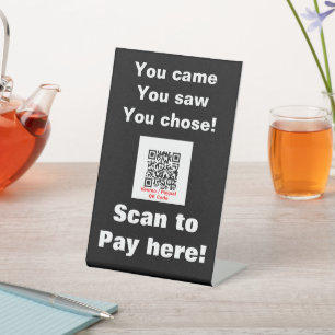 Minimal Black Funny Business Scan to Pay QR Code Pedestal Sign