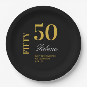 Minimal Black & Gold 50th Birthday Party Cocktail  Paper Plate