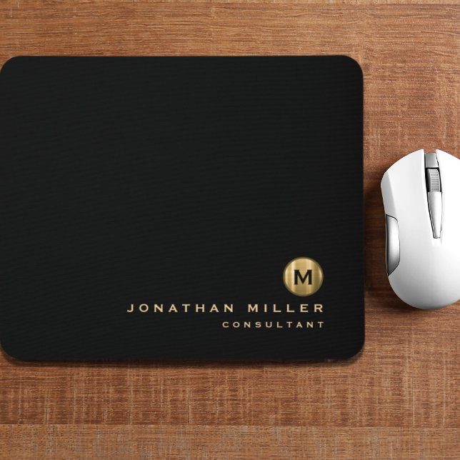 Minimal Black Gold Brushed Metal Monogram Mouse Mat (Creator Uploaded)
