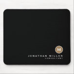 Minimal Black Gold Classic Monogram Mouse Mat<br><div class="desc">Minimalist monogram design with classic block gold monogram medallion in a classic font with personalised name and title below on a simple black background. Personalise for your custom use.</div>