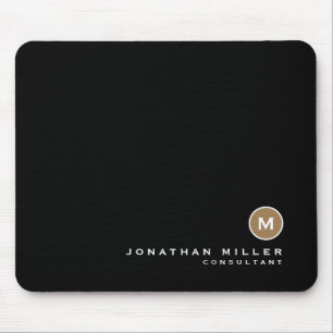 Minimal Black Gold Classic Monogram Mouse Mat