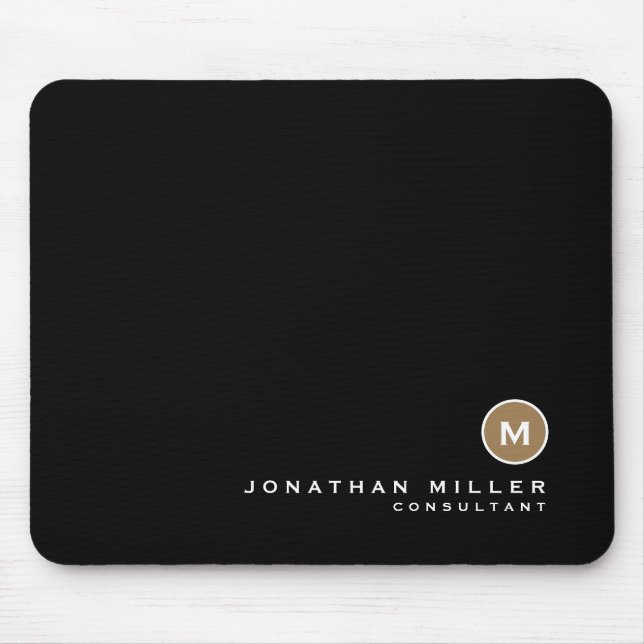Minimal Black Gold Classic Monogram Mouse Mat (Front)