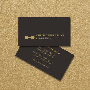 Minimal Black Gold Dumbbell Personal Trainer Business Card