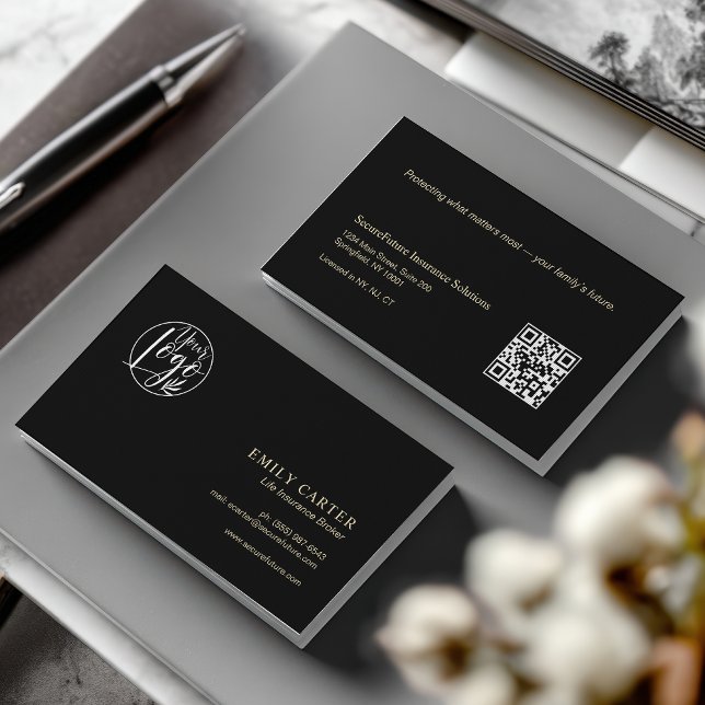 Minimal Black gold Life Insurance Broker QR Code  Business Card (Minimal Black gold Life Insurance Broker QR Code Business Card)