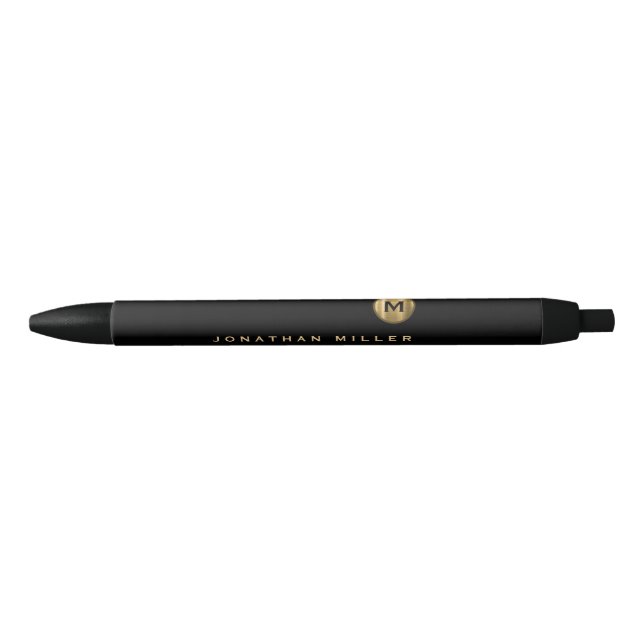 Minimal Black Gold Monogram Ink Pen (Front)