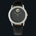 Minimal Black Gold Monogram Watch<br><div class="desc">Modern Minimalist Brushed Metallic Gold Classic Block Typography Monogram Initial Black Background</div>