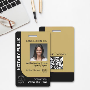 Minimal Black & Gold Notary Logo Photo QR Badge ID Badge