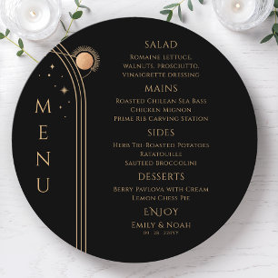 Minimal Black Gold Starry Celestial Wedding Menu