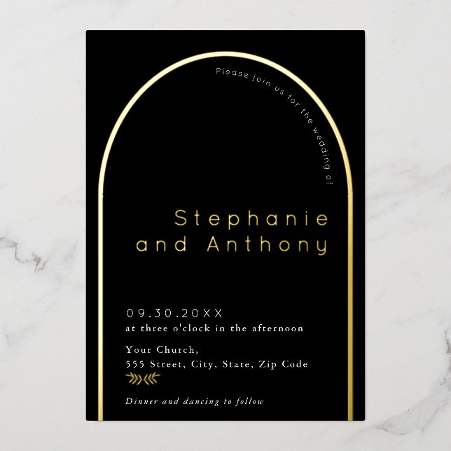 Minimal Black, Gold White Branch Arch Wedding (Front)