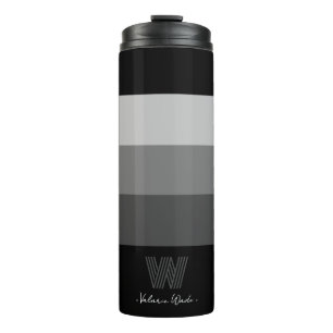 Minimal Black Grey Bars Monogram Thermal Tumbler