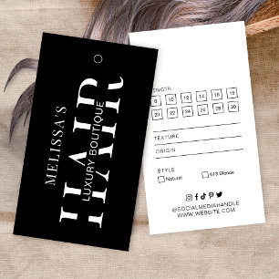 Minimal Black Hair Extensions Size Label Hang Tag