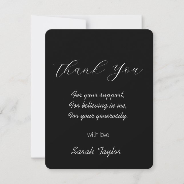 Minimal Black Handwriting Bridal Shower Wedding  Thank You Card (Front)