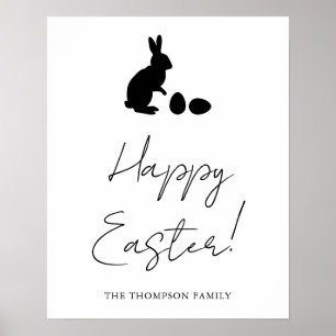 Minimal Black Happy Easter With Bunny Silhouette Poster