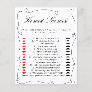 Minimal Black He said. She Said Bridal Shower Game