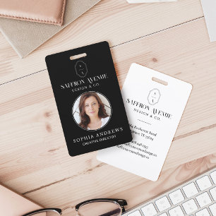 Minimal Black ID Custom Monogram Logo & Photo ID Badge